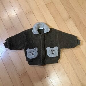 Vintage Sesame Street Kids‎ Fleece Jacket Size 18M Brown Bear Pocket